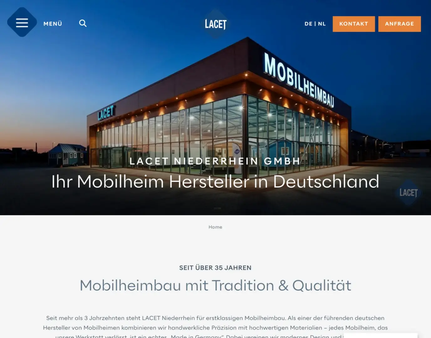 Website von Lacet Niederrhein in der Desktop-Ansicht